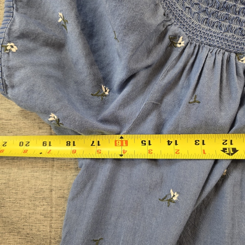 Old Navy Women's‎ Shift Dress Smocked Neckline Chambray Embroidered Floral Large - Picture 7 of 10